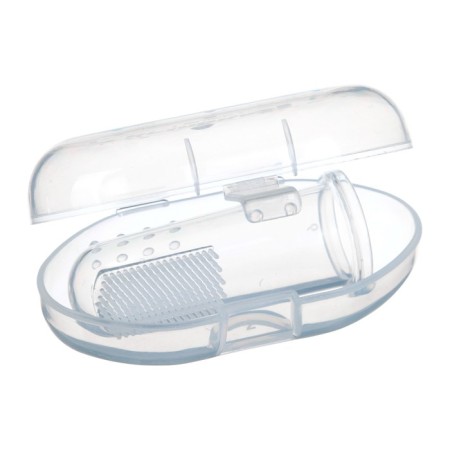 The teether is a children's massager in a container, 3 in 1, per finger, silicone from 3 months.-9