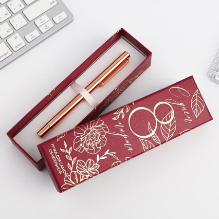 Pen pink gold metal in a gift box "Happy March 8!"-1
