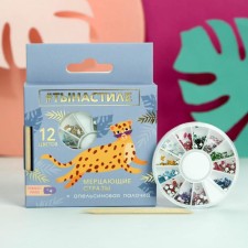 A set of curly rhinestones for nail decor (12 colors) and an orange stick 