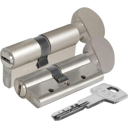 The cylinder mechanism Kale 164 dbm-e/90, 40x10x40 mm, with a turntable, 5 keys, color nickel