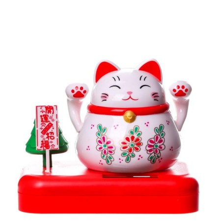 Plastic pendulum from the solar battery "Cat Mani-Neko with flowers" White 8x10x6 cm-6