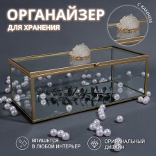 Mountains organizer for storage, with a lid, glass, with a mirror -bottom, 1 section, 21.5 × 10.5 × 7.5 cm, the color is transparent/copper