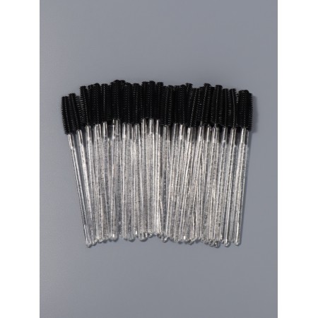 Brushes for eyebrows and eyelashes, silicone, set - 50 pcs, 10.5 cm, black/transparent color-1