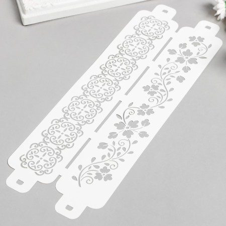 Tencil of border plastic "Flower branch" Plastic "Plastic, 11x32 cm-2