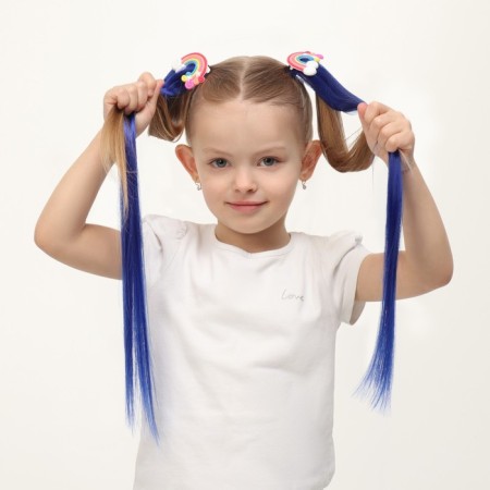 A set of patch curls "Rainbow", straight hair, on a hairpin, 2 pcs, 50 cm, blue color/mix-2