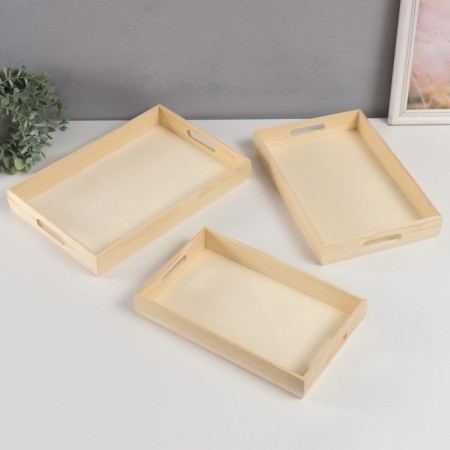 The basis for painting is a tree with handles "tray" set 3 pcs 30x20x5 33x23x5 38x26x5 cm