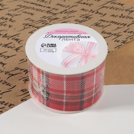 Ribbon from jute "Cell", 50 mm, 4.5 ± 0.5 m, red/green color-1