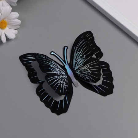 Plastic sticker "Black butterflies with silver" Double wings set 12 pcs 12 cm, 10 cm 8 cm-1