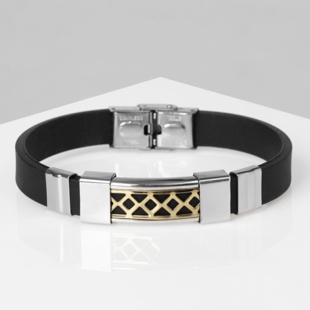 Bracelet Unisex "Power" rectangle with weaving, black color with silver, 22 cm
