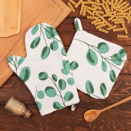 Set of kitchen shade "Eucalypt": mittens 20x27 cm, take 19x19 cm, 100% cotton