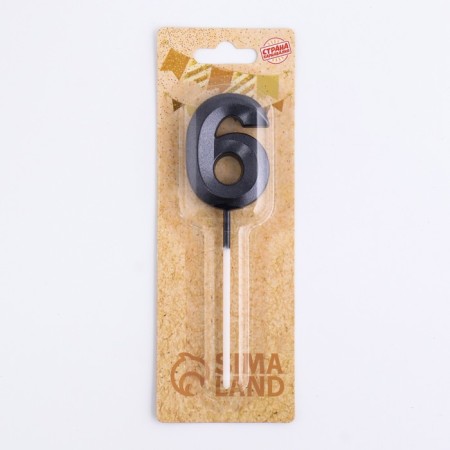 Candle in the cake on the skewer "Fine", the number "6", black, 5 cm-6