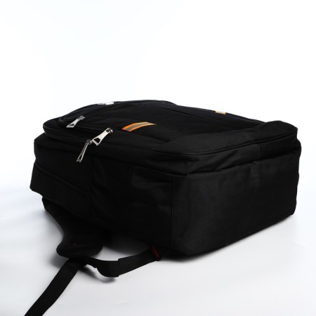Youth backpack from textiles, 2 lightning departments, 4 pockets, black/orange color-4