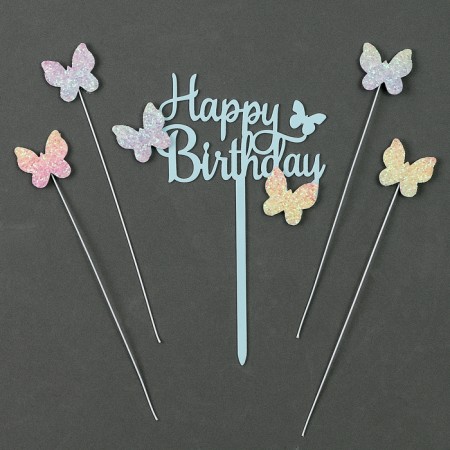 Set for decorating "Happy Birthday" butterflies, set 4 pcs, color blue-1