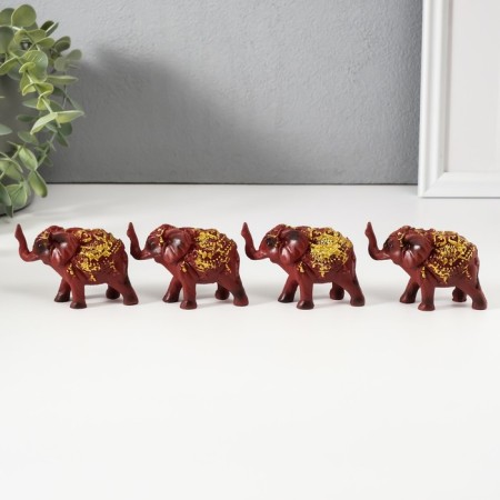 Polystone souvenir "Elephant in a golden blanket with a red stone" set of 4 pcs 7.5x3x5 cm