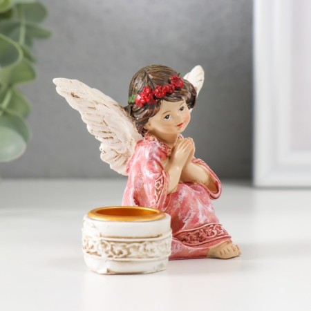 Polystone candlestick for 1 candle "Angel in a dress with a wreath" D-2.2 cm mix 7.2x8.7x5.5 cm-2