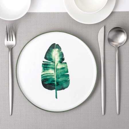 Board of ceramic dessert "Botanika. Palma ", d = 20 cm, the color is white and green