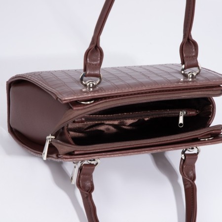 Women's bag El Masta with a zipper, outer pocket, long belt, coffee-6