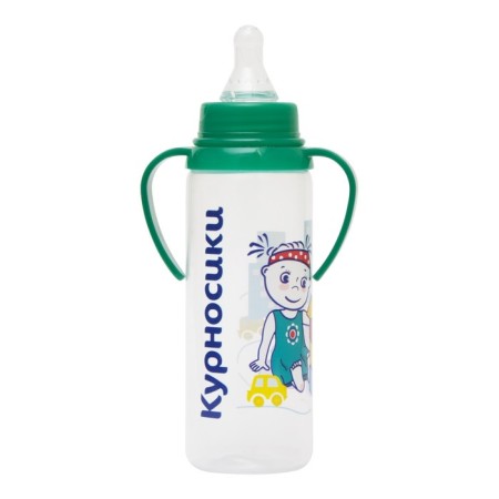 A bottle for feeding with handles and silicone nipple, 250 ml, from 6 months, MIX color-5