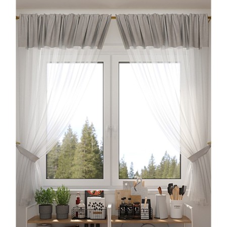 Set of Curtains "Soft Voile", size 270x160 cm, steel color