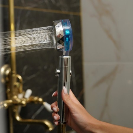 Showing watering can Zein Z2349, with a fan, 1 mode, plastic/stainless steel, blue/chrome-12