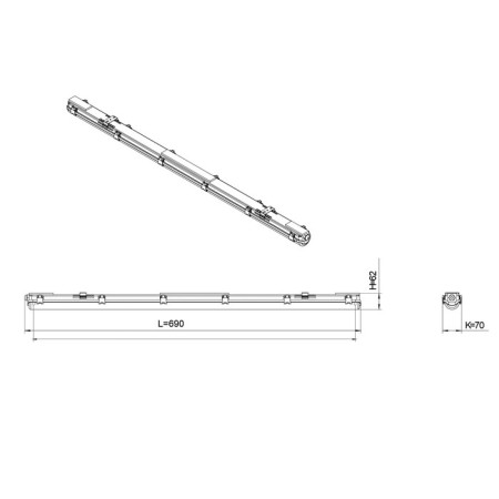Lamp era SPP-101, 690x70x62 mm, IP65, 20W, gray-4