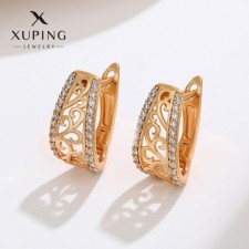 Earrings with rhinestones Xuping lace, white color in gold