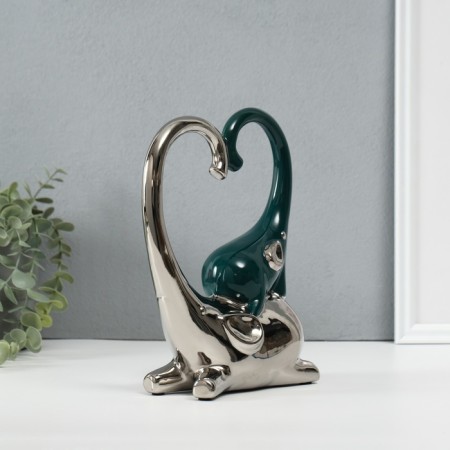 Souvenir ceramics "Elephant with an elephant. Heart" dark green with silver 7.3x17.5x22 cm-1