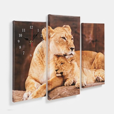 Carty clock is wall-mounted, modular "lions", silent, 60 x 80 cm, triptych-1