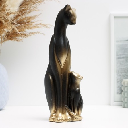 Figure "Cat with a kitten" black in gold, 21x7x7cm-3