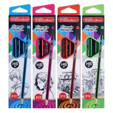 Pencil Chernographic hardness of HB, with an eraser, triangular, sharpened, MIX case