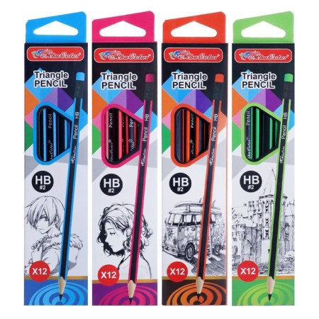 Pencil Chernographic hardness of HB, with an eraser, triangular, sharpened, MIX case