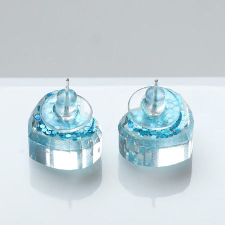 Earrings plastic "Caramel" heart confetti, blue color-1