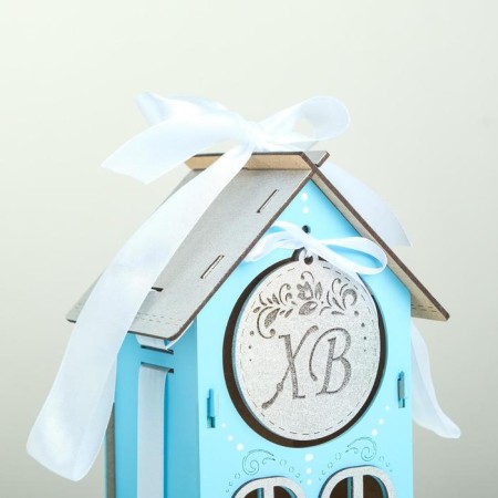 Wooden box, 13.5 × 11.5 × 21 cm "XV", gift packaging, blue-1
