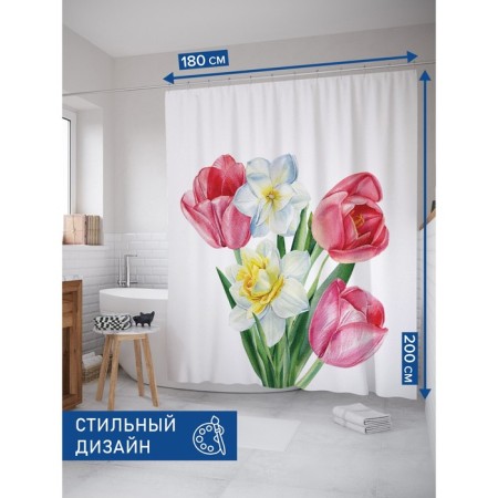 Photostore for the bathroom "Spring bouquet", Saten, size 180x200 cm-1