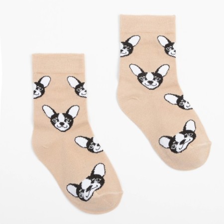 Children's socks, beige color/Dog print, size 18-1