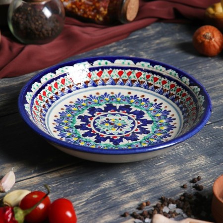 The plate of the Rishtan ceramics "Patterns", blue, deep, 20 cm-7