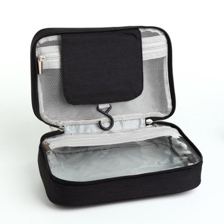 Cosmetic bag, 3 parts on zippers, black color-3