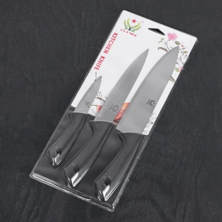 A set of kitchen knives "Eneolit", 3 objects, blade 8.5 cm, 17 cm, 20 cm, black color-4