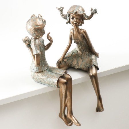 Souvenir Polystone "Children - Mischief" under bronze set 2 pcs 14.5x16x32 9x18x33 cm-3