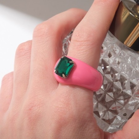 Ring "Shine" one insert, green-pink color, size 18-1