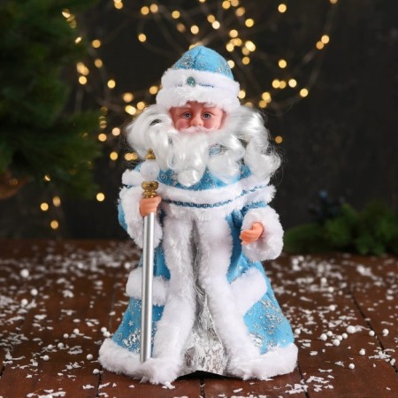Santa Claus "with a flashlight on the staff and patterns on the fur coat" moves, 30x14 cm, blue