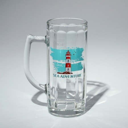 Glass mug for beer "Hamburg. Sea Adventure ", 500 ml, MIX drawing