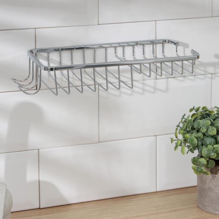 Sponge stand and detergent mounted, 2 hooks, 26 × 11.5 × 4 cm, stainless steel, color chromium-1