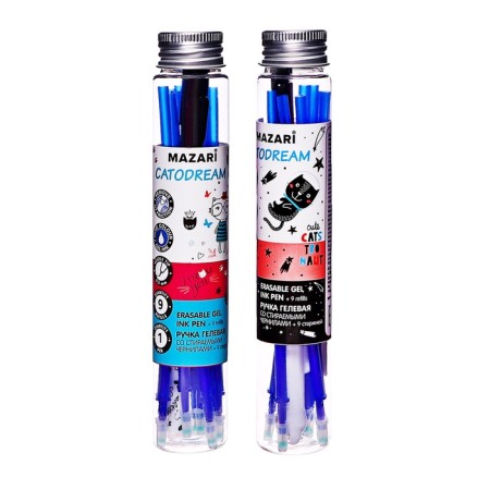 Blue blue handle with erased mazari "CATODREAM" + 9 rods included, needle -off writing node 0.5 mm, thermal -sensitive ink mix-10