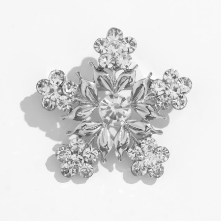 New Year! New Year's Brooch "Snowflake" Flower, white color in silver-1
