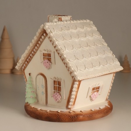 Souvenir Polystone Light "Gingerbread House with Patterns, with birds" 16.5x16x17 cm-4