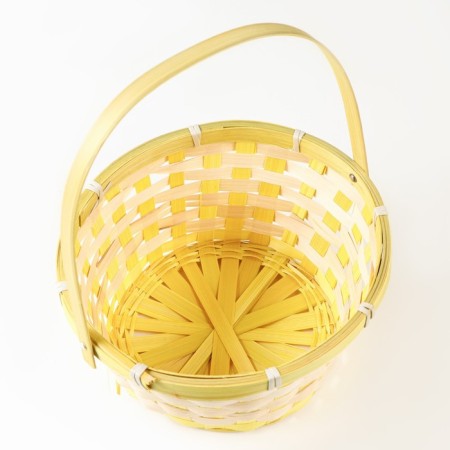 Wicker basket, bamboo, round, yellow-2