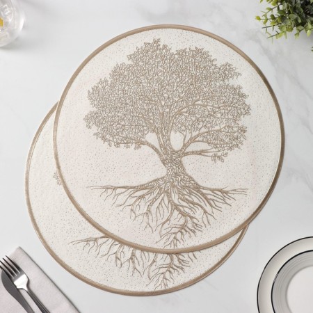 A set of napkins of serving shares "Tree", 2 pcs, d = 38 cm, beige color-3