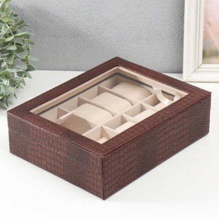 The casket to the leatherette to the clock 6 departments and jewelry "Coffee python" matte 7.7x20x25.5 cm-3