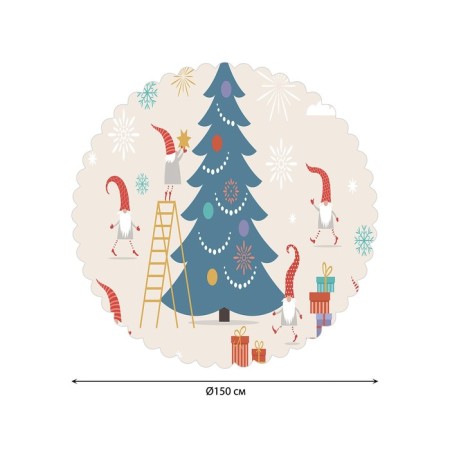 The tablecloth "Gnomes decorate the Christmas tree", Round, Saten, D = 150 cm-1